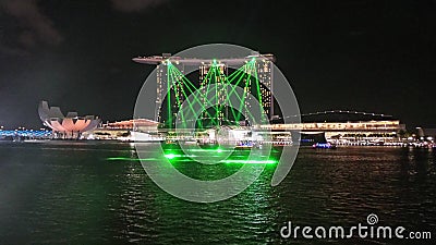 Laser Beams display infront of Marina Sand Bay Editorial Stock Photo