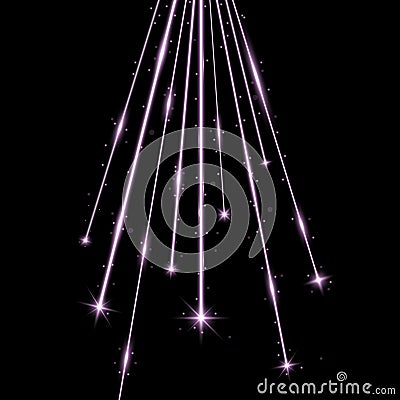 Laser beams with stars and sparks, purple color Vector Illustration