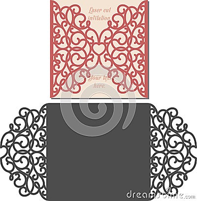 Laser cut envelope template for invitation wedding card Vector Illustration