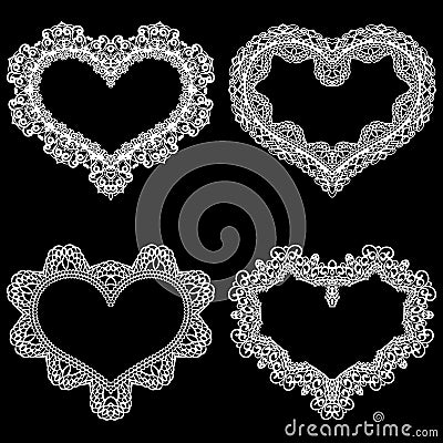 Laser cut frame in the shape of a heart with lace border. A set of the foundations for paper doily for a wedding. Vector Illustration