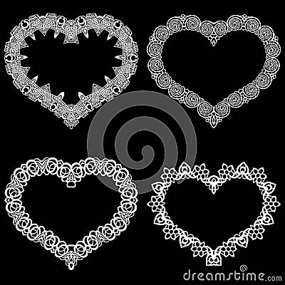 Laser cut frame in the shape of a heart with lace border. A set of the foundations for paper doily for a wedding. Vector templat Vector Illustration