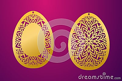 Laser Cut Happy Easter Egg. Vector stencil ornamental Easter egg Vector Illustration