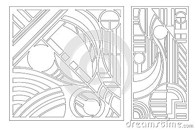 Laser cut panel. Set decorative card for cutting. Geometry line art pattern. Ratio 1:2, 1:1. Vector illustration Vector Illustration