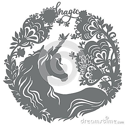 Papercut and cricut unicorn template vector illustration 4 Vector Illustration