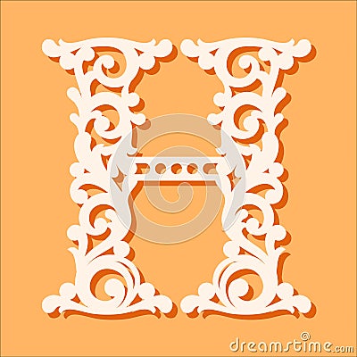 Laser cut template. Initial monogram letters. Fancy floral alphabet letter. Vector Illustration