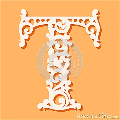 Laser cut template. Initial monogram letters. Fancy floral alphabet letter. Vector Illustration