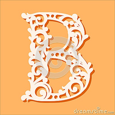 Laser cut template. Initial monogram letters. Fancy floral alphabet letter. Vector Illustration