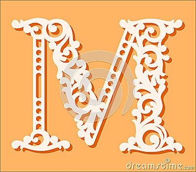 Laser cut template. Initial monogram letters. Fancy floral alphabet letter. Vector Illustration