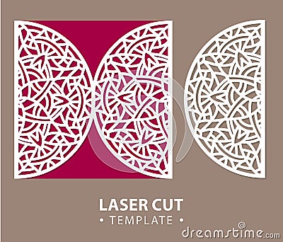 Laser cut vector card temlate with mandala ornament. Cutout circle pattern silhouette. Die cut Vector Illustration