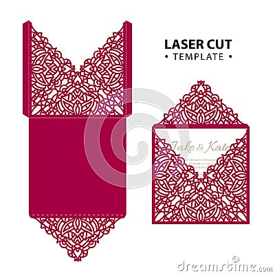 Laser cut vector envelope card with abstract ornament. Vector Illustration