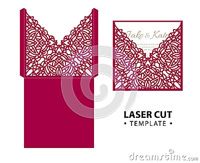 Laser cut vector envelope card template with abstract ornament. Vector Illustration