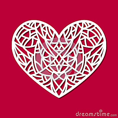 Laser cut vector heart ornament. Cutout pattern silhouette with abstract shapes. Die cut element Vector Illustration