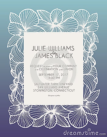 Laser cut vector wedding invitation with orchid flowers for decorative panel Vector Illustration