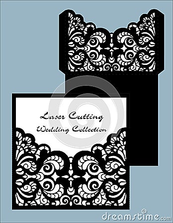 Laser cut wedding card vector template. Invitation envelope. Wedding lace invitation. Template for laser cutting. Die cut pocket Stock Photo