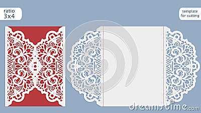 Laser cut wedding invitation card template. Cut out the paper card with lace pattern. Greeting card template for cutting plotter Vector Illustration