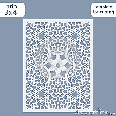 Laser cut wedding invitation card template. Cut out the paper card with lace pattern. Greeting card template for cutting plotter Vector Illustration