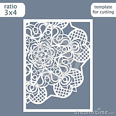 Laser cut wedding invitation card template. Cut out the paper card with lace pattern. Greeting card template for cutting plotter Vector Illustration