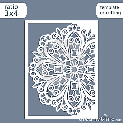 Laser cut wedding invitation card template. Cut out the paper card with lace pattern. Greeting card template for cutting plotter Vector Illustration