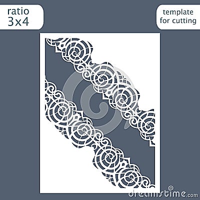Laser cut wedding invitation card template. Cut out the paper card with lace pattern. Greeting card template for cutting plotter Vector Illustration