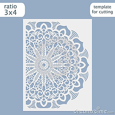 Laser cut wedding invitation card template vector. Cut out the paper card with lace pattern. Greeting card template for cutting Vector Illustration