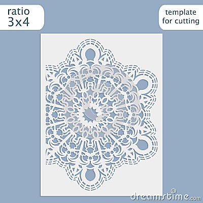 Laser cut wedding invitation card template vector. Cut out the paper card with lace pattern. Greeting card template for cutting Vector Illustration