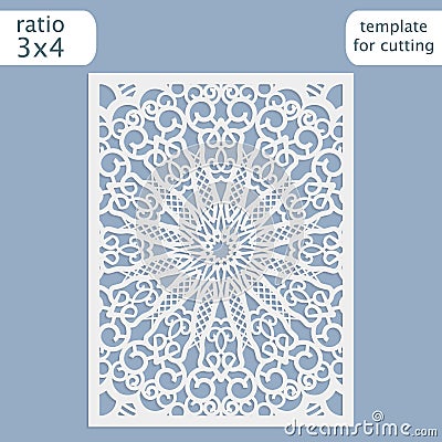 Laser cut wedding invitation card template vector. Cut out the paper card with lace pattern. Greeting card template for cutting Vector Illustration