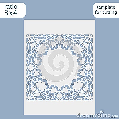 Laser cut wedding invitation card template vector. Cut out the paper card with lace pattern. Greeting card template for cutting Vector Illustration