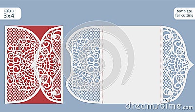 Laser cut wedding invitation card template vector. Cut out the paper card with lace pattern. Vector Illustration