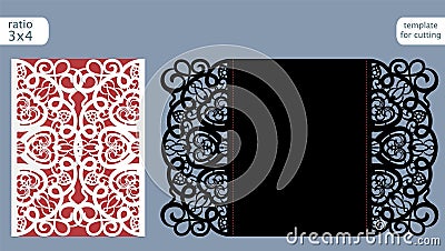 Laser cut wedding invitation card template vector. Die cut paper card with abstract pattern. Cutout paper gate fold card for laser Vector Illustration