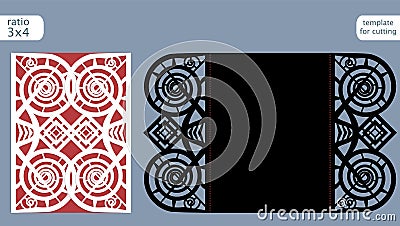 Laser cut wedding invitation card template vector. Die cut paper card with abstract pattern. Cutout paper gate fold card for laser Vector Illustration