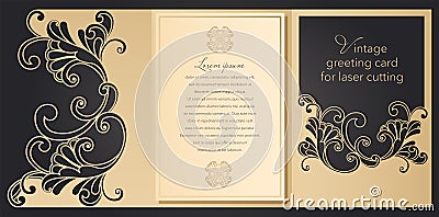 Laser cut wedding invitation template with lace pattern in vintage style. Envelope with ornate abstract ornament for Vector Illustration