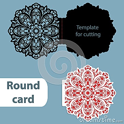 Laser cut wedding round card template, paper openwork greeting card, template Vector Illustration