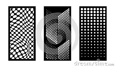 Laser cutting modern abstract dotted decorative vector panels set. Privacy fence, indoor and outdoor panel, cnc decor Vector Illustration