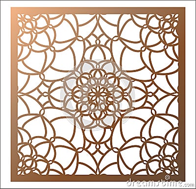 Laser cutting square panel. Openwork floral pattern with mandala Vector Illustration