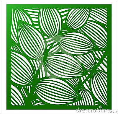 Laser cutting square panel. Openwork floral pattern with tropical leaves. Perfect for gift box silhouette ornament, wall Vector Illustration