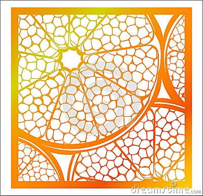 Laser cutting square panel. Openwork natural pattern with section of citrus fruit. Perfect for gift box silhouette ornament, wall Vector Illustration