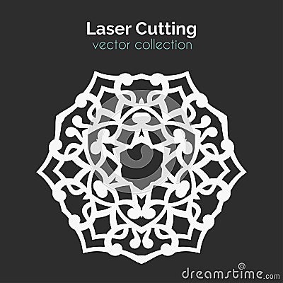 Laser Cutting Template. Round Card. Die Cut Mangala Vector Illustration