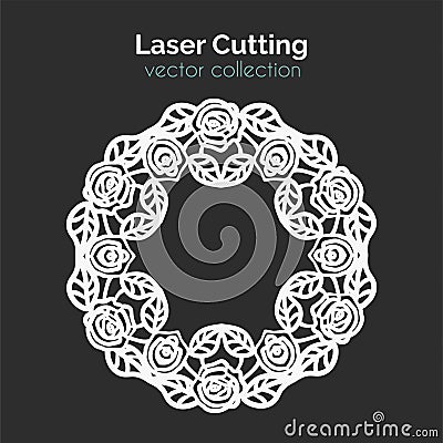 Laser Cutting Template. Round Card with Roses. Vector Illustration