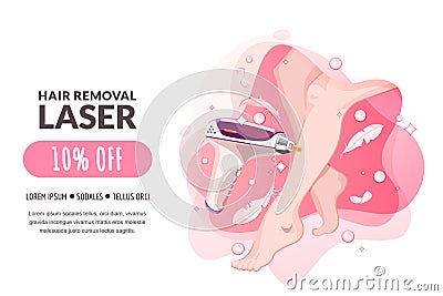 Laser hair removal, female body care procedures. Women legs and laser epilation equipment, vector illustration Vector Illustration