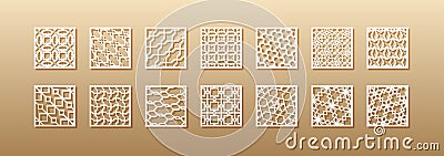 12 laser patterns for room walls in the Arabic style. Traditional oriental ornament in a rectangle for the design of a Vector Illustration