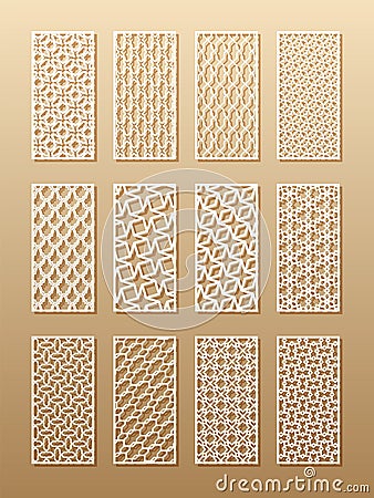 12 laser patterns for room walls in the Arabic style. Traditional oriental ornament in a rectangle for the design of a Vector Illustration