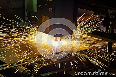 Laser or plasma cutting technology of flat sheet metal. Stock Photo