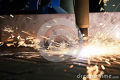 Laser or plasma cutting technology of flat sheet metal. Stock Photo