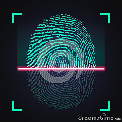 Laser scanning of fingerprint, illustration of digital biometric technology Vector Illustration