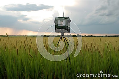 Laser Scarecrow Technology for Prevention of Bird Damage. Laser Scarecrows in Sweet Corn Session Laser tech keeps wild birds clear Stock Photo