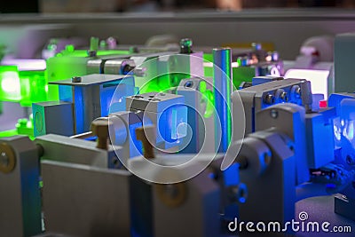 Laser system in operation Stock Photo