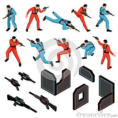 Laser Tag Isometric Set Vector Illustration