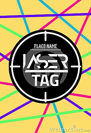 Laser tag target game poster flyer. Vector lasertag banner for fun party. Neon Aim shot poster Vector Illustration