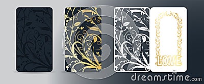 Laser wedding card template. The decor is a stylized openwork pattern of flowers and branches. The image is suitable for Vector Illustration