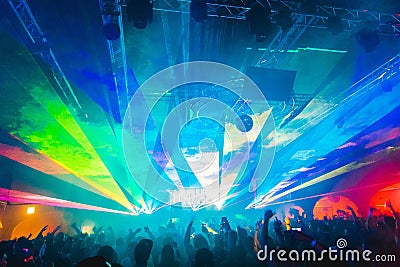 Lasers at a rave, party, club Editorial Stock Photo